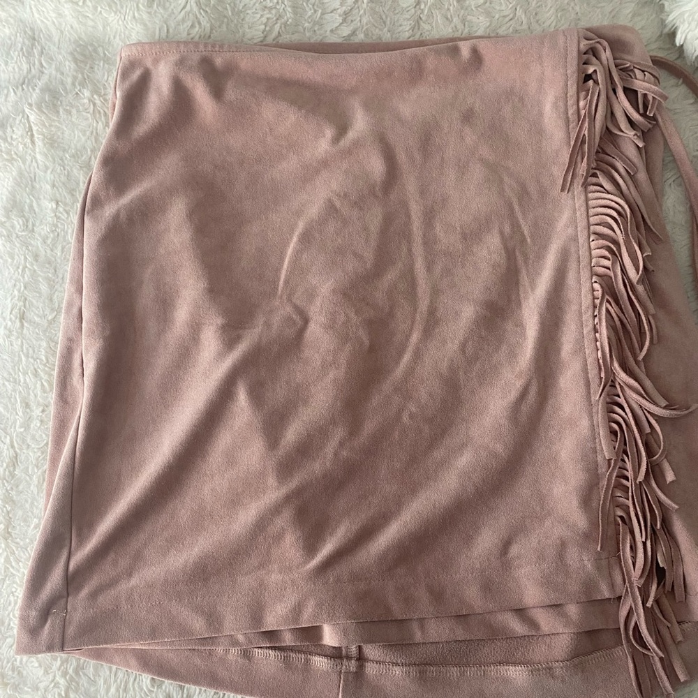 Kittenish Pink Fringe Suede skirt